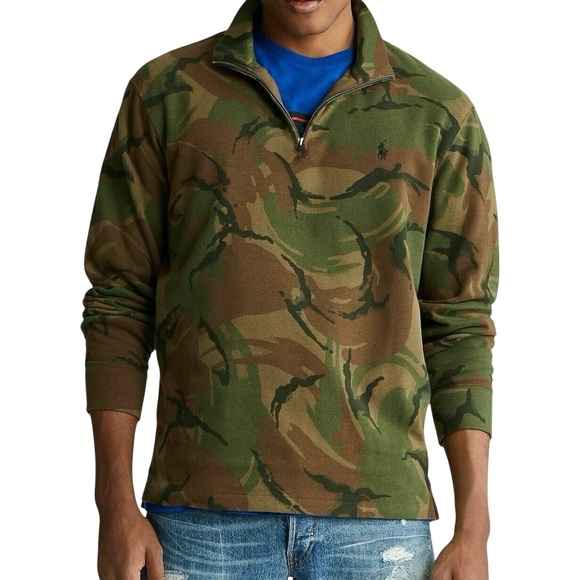Polo Ralph Lauren Men's Sz‎ M/ Woman'sL Estate-Rib 1/4 ZipPullover Camo TOP